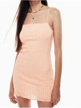 Aritzia Wilfred Jazz Orange Gingham Spaghetti Strap Sun Dress